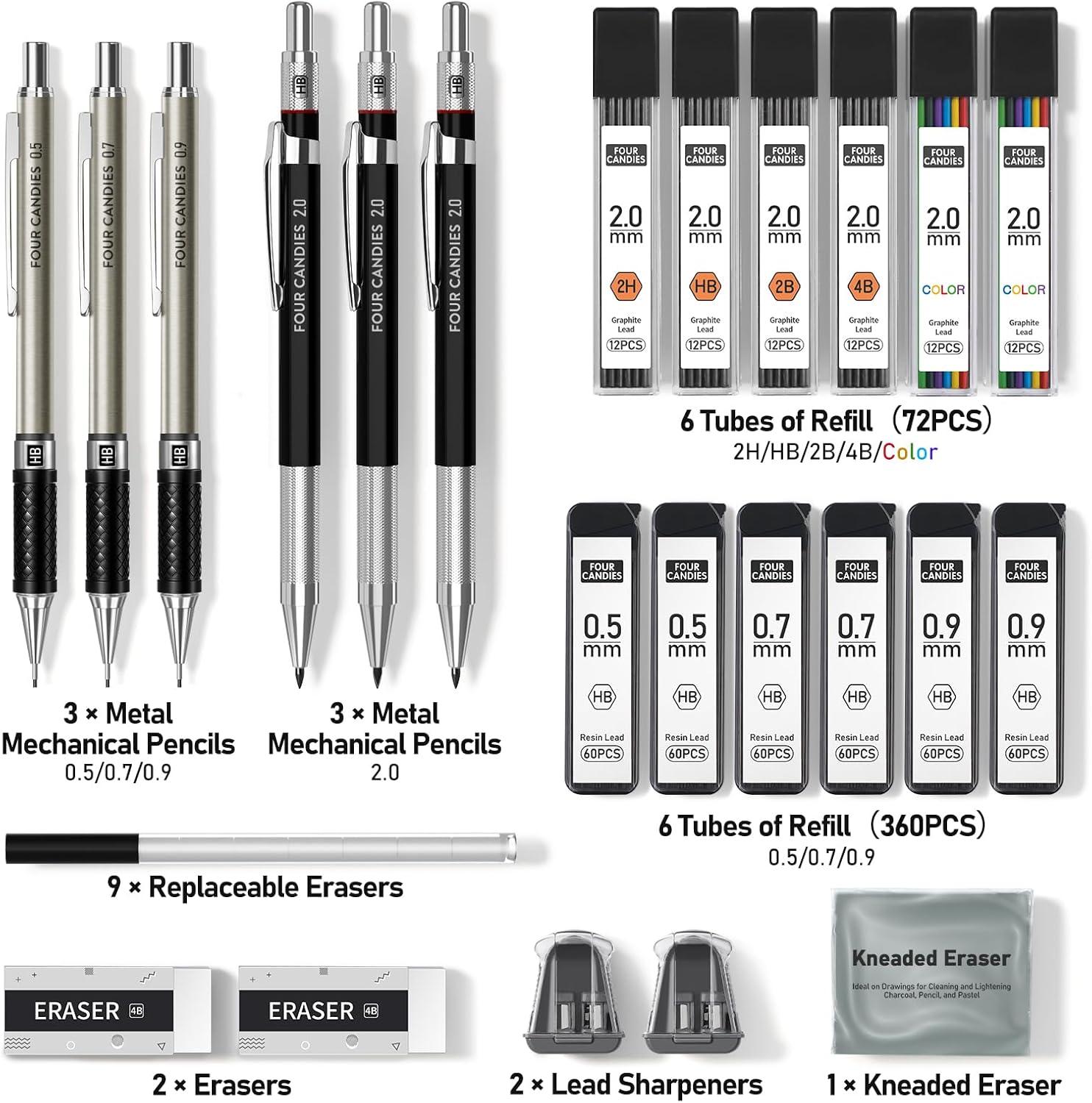 imageFour Candies 25PCS Art Mechanical Pencil Set with Case  3PCS 13mm Mechanical Pencil Set with Case Orange