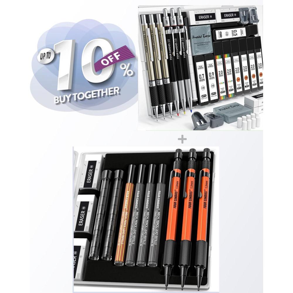 imageFour Candies 25PCS Art Mechanical Pencil Set with Case  3PCS 13mm Mechanical Pencil Set with Case Orange