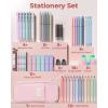 imageFour Candies 56 PCS Aesthetic School Supplies with Cute Pencil Case 6 Multicolor Pen 12 Pastel Highlighters 5 Gel Pens Black Ink 9 Mechanical Pencils for Student Stationary Set Preppy Stuff BluePink
