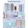 imageFour Candies 56 PCS Aesthetic School Supplies with Cute Pencil Case 6 Multicolor Pen 12 Pastel Highlighters 5 Gel Pens Black Ink 9 Mechanical Pencils for Student Stationary Set Preppy Stuff BlueBlue