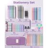 imageFour Candies 56 PCS Aesthetic School Supplies with Cute Pencil Case 6 Multicolor Pen 12 Pastel Highlighters 5 Gel Pens Black Ink 9 Mechanical Pencils for Student Stationary Set Preppy Stuff BluePurple