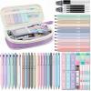 imageFour Candies 56 PCS Aesthetic School Supplies with Cute Pencil Case 6 Multicolor Pen 12 Pastel Highlighters 5 Gel Pens Black Ink 9 Mechanical Pencils for Student Stationary Set Preppy Stuff BluePurple