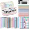 imageFour Candies 56 PCS Aesthetic School Supplies with Cute Pencil Case 6 Multicolor Pen 12 Pastel Highlighters 5 Gel Pens Black Ink 9 Mechanical Pencils for Student Stationary Set Preppy Stuff BluePink
