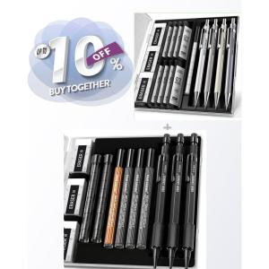 imageFour Candies 07mm Mechanical Pencil Set with Case  3PCS 13mm Mechanical Pencil Set with Case Metal Heavy Duty Carpenter Pencils black