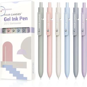 imageFour Candies Gel Pens 6 Pcs 05mm Quick Dry Black Ink Pen Fine Point Smooth Writing Unique Pen Office Home School Supplies Essentials Pretty Girl Cute Pens Gifts for WomenMorandi6 Pcs MorandiBlack Ink