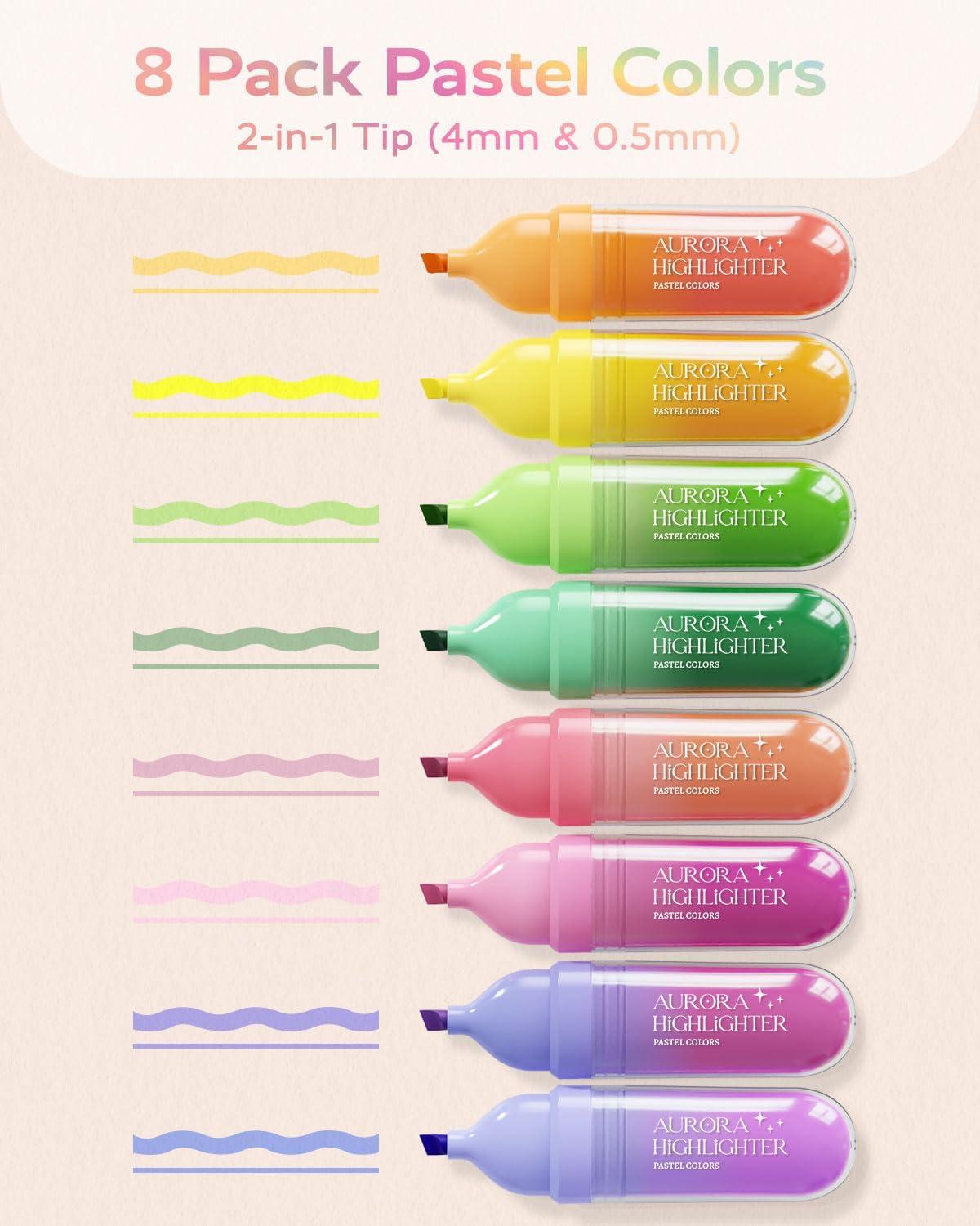imageFour Candies 8 Pcs Highlighters Assorted Colors Cute Pastel Highlighter Set Dry Quickly Soft Chisel Tip Bible Highlighter for No Bleed Back to School SuppliesAesthetic Highlighters for Office