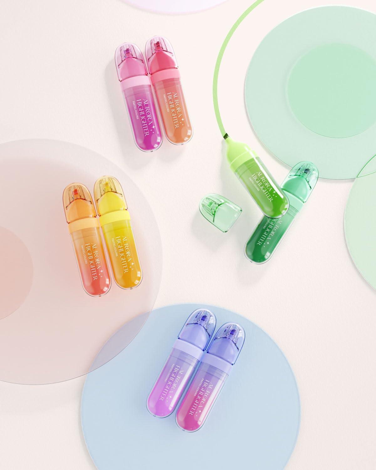 imageFour Candies 8 Pcs Highlighters Assorted Colors Cute Pastel Highlighter Set Dry Quickly Soft Chisel Tip Bible Highlighter for No Bleed Back to School SuppliesAesthetic Highlighters for Office
