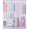 imageFour Candies 39 PCS Cute School Supplies with Pen Case for Girls  5 Black Ink Gel Pens 12 Pastel Highlighters 6 Aesthetic Mechanical Pencils Set for Stationary College Essentials CreamPurple