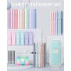 imageFour Candies 39 PCS Cute School Supplies with Pen Case for Girls  5 Black Ink Gel Pens 12 Pastel Highlighters 6 Aesthetic Mechanical Pencils Set for Stationary College Essentials CreamBlue