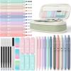 imageFour Candies 39 PCS Cute School Supplies with Pen Case for Girls  5 Black Ink Gel Pens 12 Pastel Highlighters 6 Aesthetic Mechanical Pencils Set for Stationary College Essentials CreamGreen