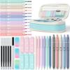 imageFour Candies 39 PCS Cute School Supplies with Pen Case for Girls  5 Black Ink Gel Pens 12 Pastel Highlighters 6 Aesthetic Mechanical Pencils Set for Stationary College Essentials CreamBlue