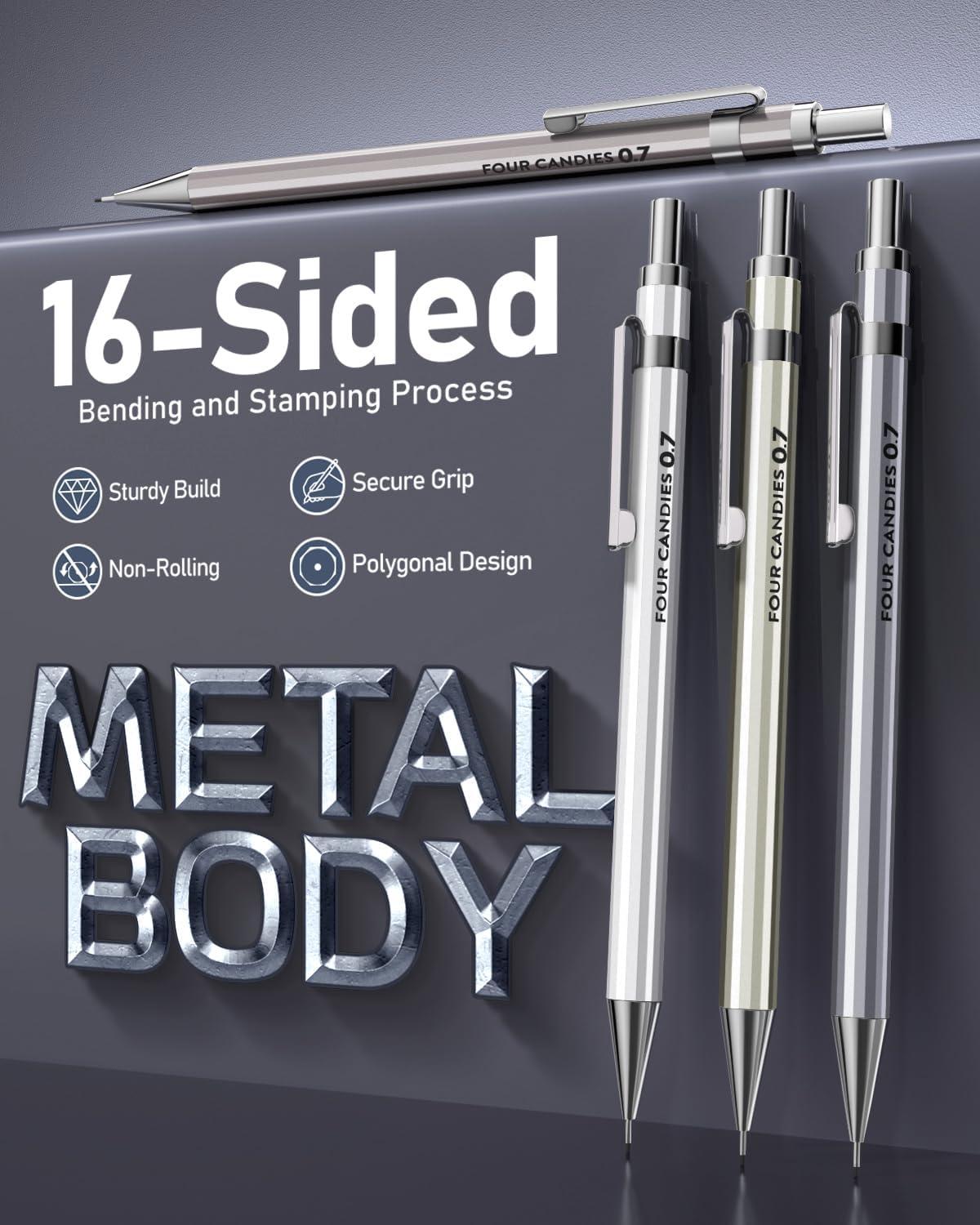 imageFour Candies 07mm Mechanical Pencil Set with Case  4PCS Metal Mechanical Pencils  3PCS 13mm Mechanical Pencil Set with Case Green