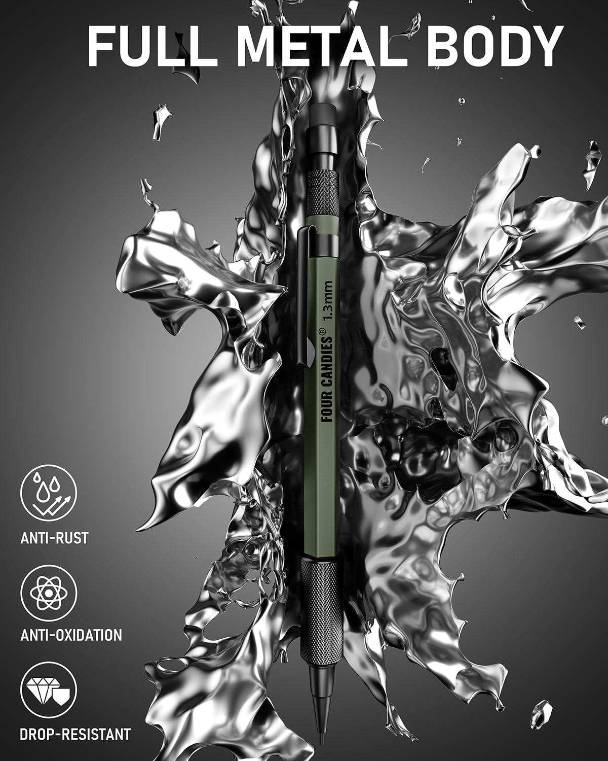imageFour Candies 07mm Mechanical Pencil Set with Case  4PCS Metal Mechanical Pencils  3PCS 13mm Mechanical Pencil Set with Case Green