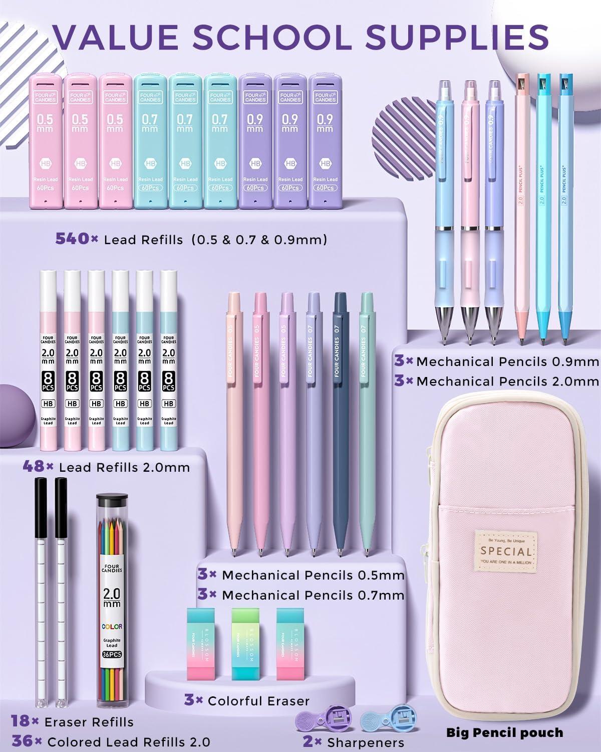 imageFour Candies 3PCS 2MM Mechanical Pencils 36PCS Aesthetic School Supplies