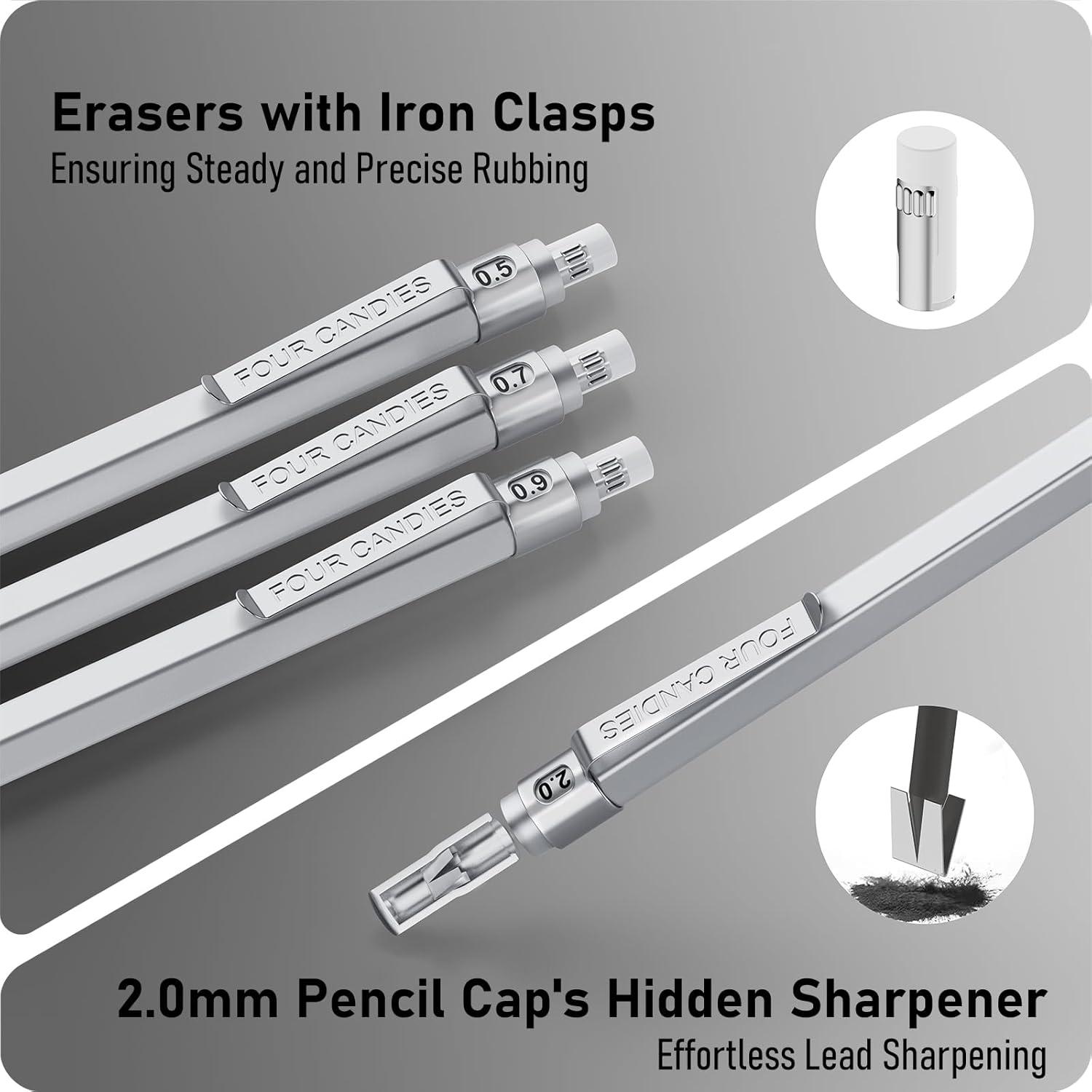 imageFour Candies Mechanical Pencil Set with Cute Pencil Case  Mechanical Pencil Set Silver