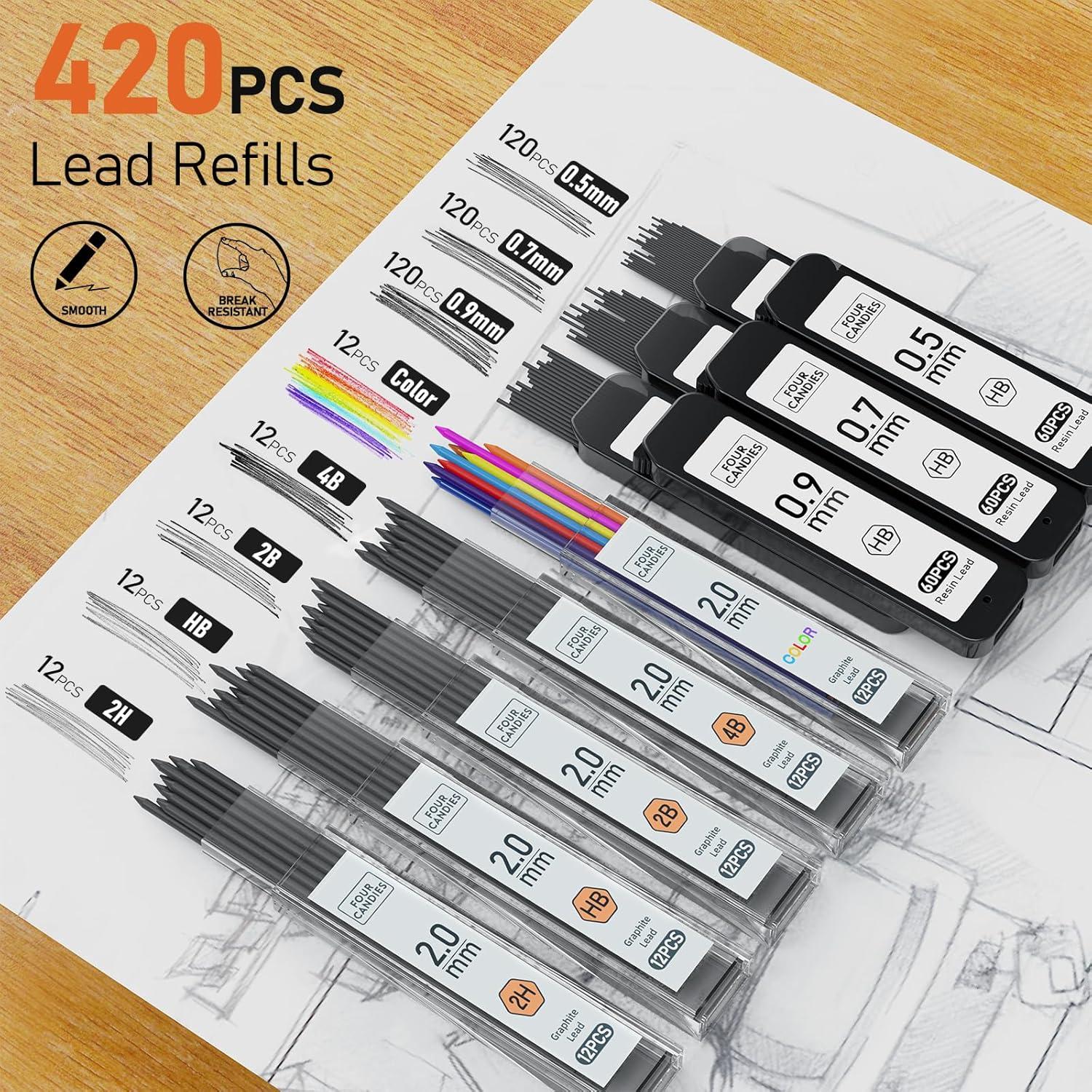 imageFour Candies Mechanical Pencil Set with Cute Pencil Case  Mechanical Pencil Set Silver