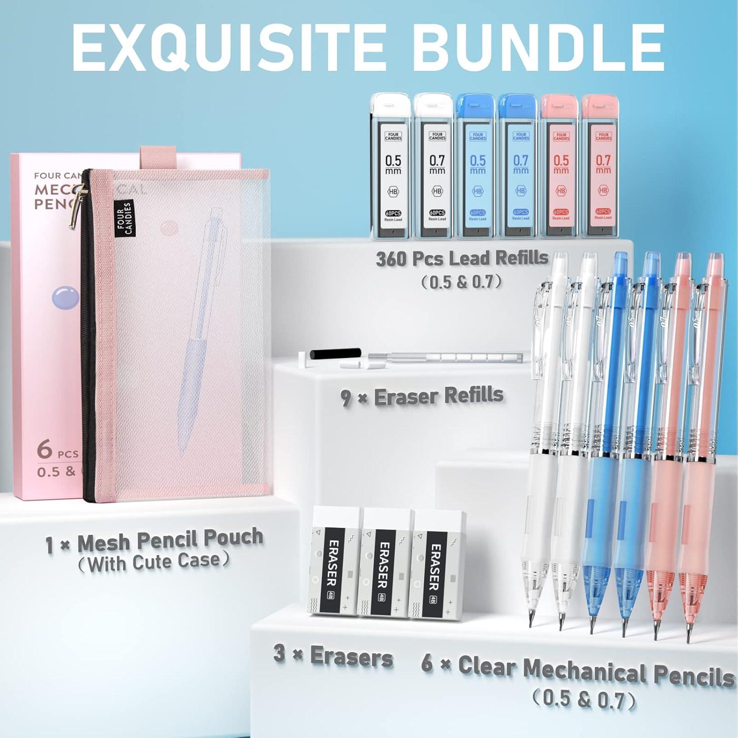 imageFour Candies Mechanical Pencil Set with Cute Pencil Case  Mechanical Pencil Set Silver