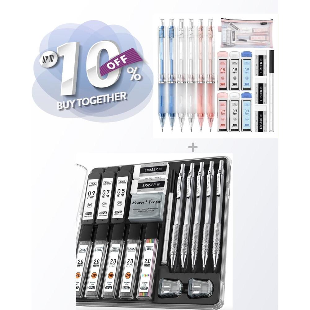imageFour Candies Mechanical Pencil Set with Cute Pencil Case  Mechanical Pencil Set Silver