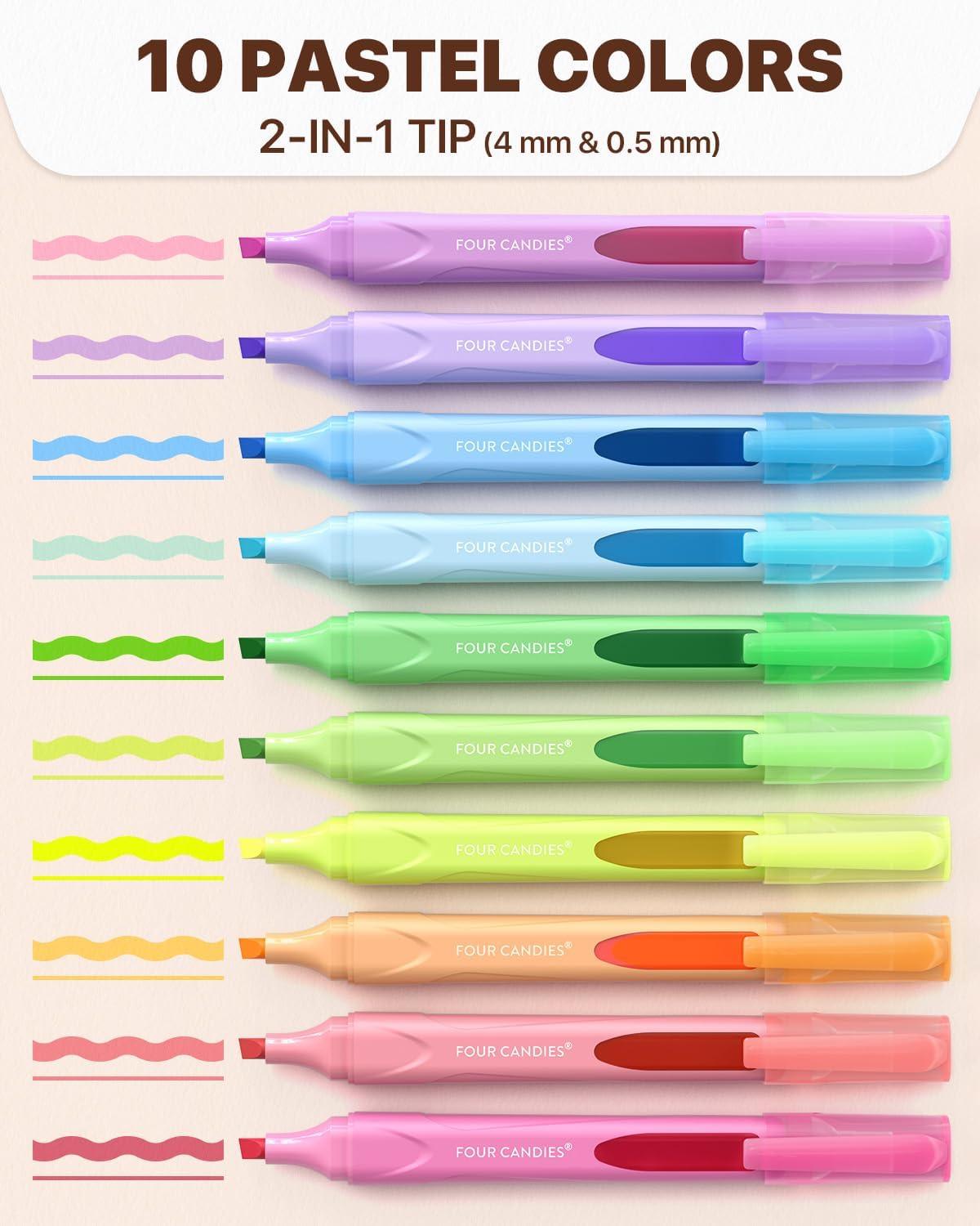 imageFour Candies Highlighters Assorted Colors Liquid Highlighter with Clear View Design Soft Chisel Tip Classic Colors 10 Pcs No Bleed Cute Bible Highlighters