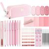 imageFour Candies Aesthetic School Supplies 4 Gel Pens with Black Ink 4 Correction Tape 2 Pastel Highlighters 2 Mechanical Pencils Sticky Notes Index Post for Back to School Supplies with Case BluePink