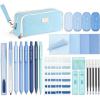 imageFour Candies Aesthetic School Supplies 4 Gel Pens with Black Ink 4 Correction Tape 2 Pastel Highlighters 2 Mechanical Pencils Sticky Notes Index Post for Back to School Supplies with Case BlueBlue