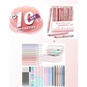 imageFour Candies 39 PCS Aesthetic School Supplies with Cute Pen Case  12Pack Pastel Gel Ink Pen Set