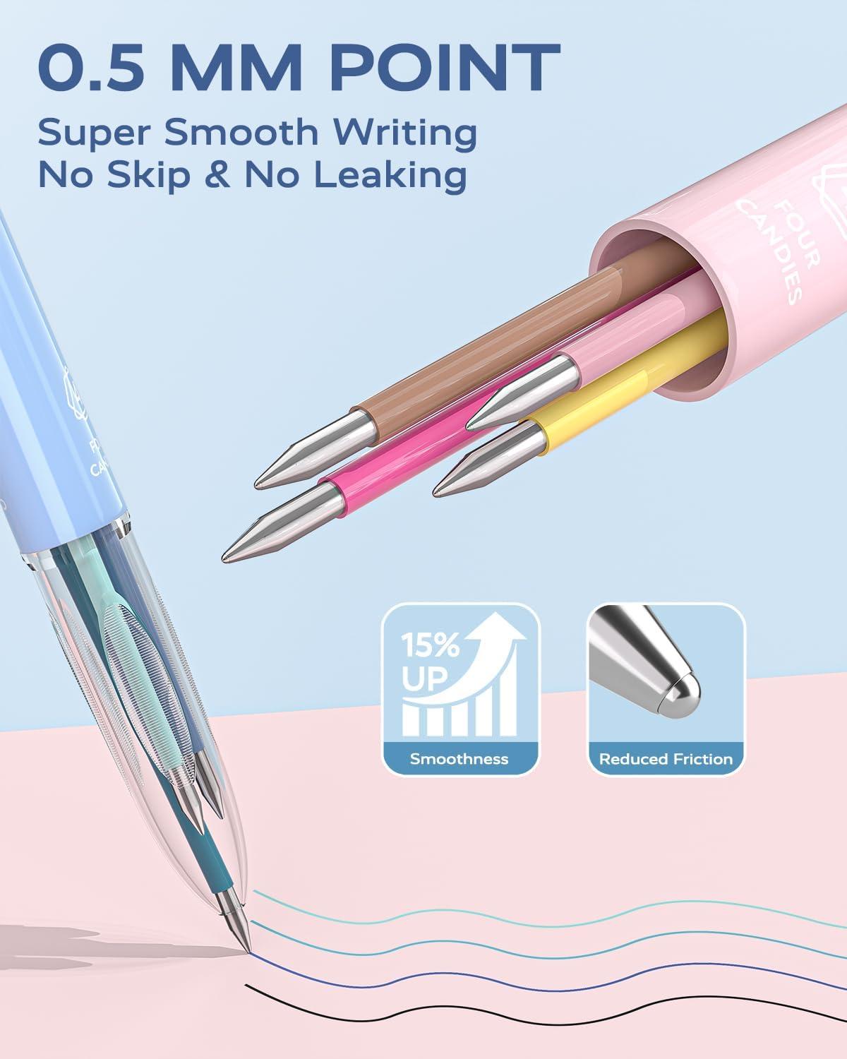 imageFour Candies Multicolor Pens 4in1 Colored Ballpoint Pen 05mm Quick Dry Black Ink Pens Fine Point Smooth Writing Pens Cute Nurse Pens for Work 18 Colors 6PCS