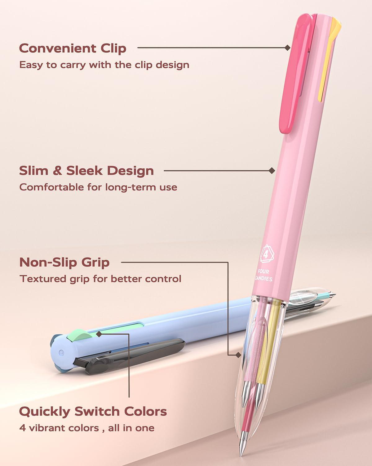 imageFour Candies Multicolor Pens 4in1 Colored Ballpoint Pen 05mm Quick Dry Black Ink Pens Fine Point Smooth Writing Pens Cute Nurse Pens for Work 18 Colors 6PCS