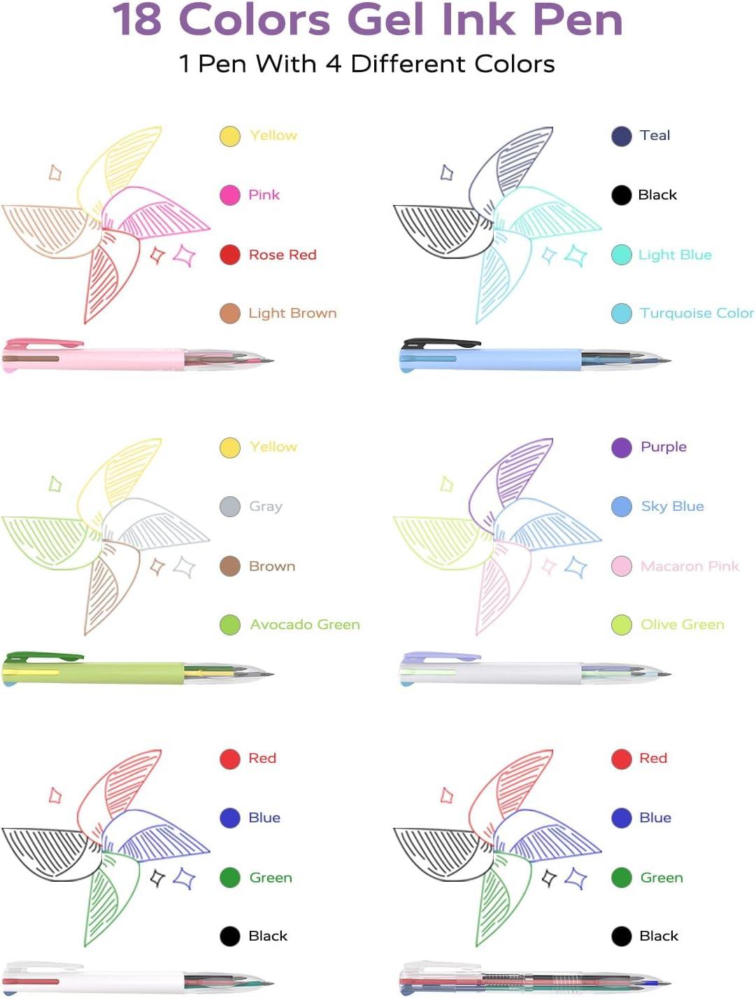 imageFour Candies Multicolor Pens 4in1 Colored Ballpoint Pen 05mm Quick Dry Black Ink Pens Fine Point Smooth Writing Pens Cute Nurse Pens for Work 18 Colors 6PCS