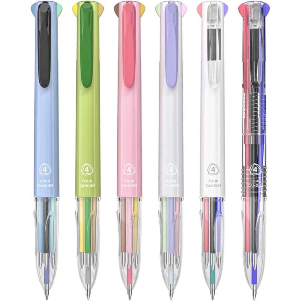 imageFour Candies Multicolor Pens 4in1 Colored Ballpoint Pen 05mm Quick Dry Black Ink Pens Fine Point Smooth Writing Pens Cute Nurse Pens for Work 18 Colors 6PCS