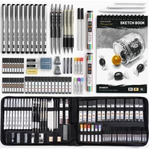 imageFour Candies 73PCS Advanced Art Supplies Drawing Kit with Fineliner Pens Mechanical Pencils 3Color Sketchbook Charcoal SticksPastels for Sketching Drawing Comics Gifts for Professionals Artists73