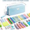 imageFour Candies Blue Pencil Case 3 Compartment Pouch Large Pencil Case for School Girls Teen Boys Women Dark Blue Removable Handle ampamp Zipper Cute Pencil Bag for Office CollegeBlue