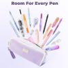 imageFour Candies Blue Pencil Case 3 Compartment Pouch Large Pencil Case for School Girls Teen Boys Women Dark Blue Removable Handle ampamp Zipper Cute Pencil Bag for Office CollegePurple