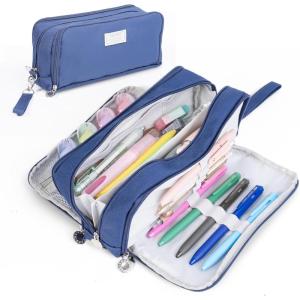 imageFour Candies Blue Pencil Case 3 Compartment Pouch Large Pencil Case for School Girls Teen Boys Women Dark Blue Removable Handle ampamp Zipper Cute Pencil Bag for Office Collegenavy blue