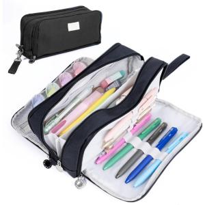 imageFour Candies Blue Pencil Case 3 Compartment Pouch Large Pencil Case for School Girls Teen Boys Women Dark Blue Removable Handle ampamp Zipper Cute Pencil Bag for Office CollegeBlack