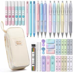 imageFour Candies 42PCS Aesthetic School Supplies Mechanical Pencil Set 05mm 07mm 09mm 20mm with 696 Lead Refills Pastel Mechanical Pencils for Writing Drawing ampamp Drafting CreamCream