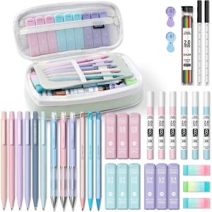 imageFour Candies 42PCS Aesthetic School Supplies Mechanical Pencil Set 05mm 07mm 09mm 20mm with 696 Lead Refills Pastel Mechanical Pencils for Writing Drawing ampamp Drafting CreamGreen