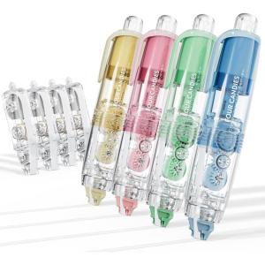 image:imageFour Candies Refillable Retractable White Correction Tape 2PCS White Cute Smooth Push Pull Out Tape with 4 Extra Refills Pen Shaped Applicator for School Office Supplies Pink GreenBlueGreenPinkApricot