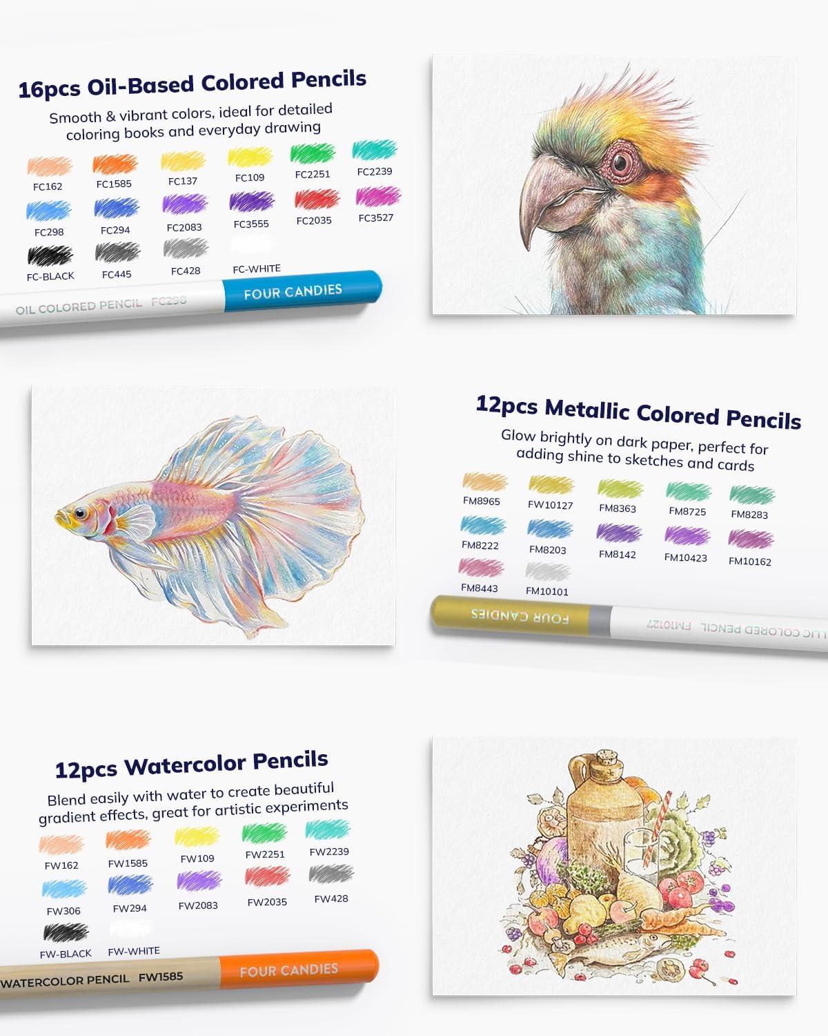 image:imageFour Candies 87 Pack Sketching Kit for Artist Gifts Art Supplies Drawing Set with Colored Pencils Sketchbook Coloring Book Complete Drawing Tools in Zipper Case for Adult Teens amp Beginner