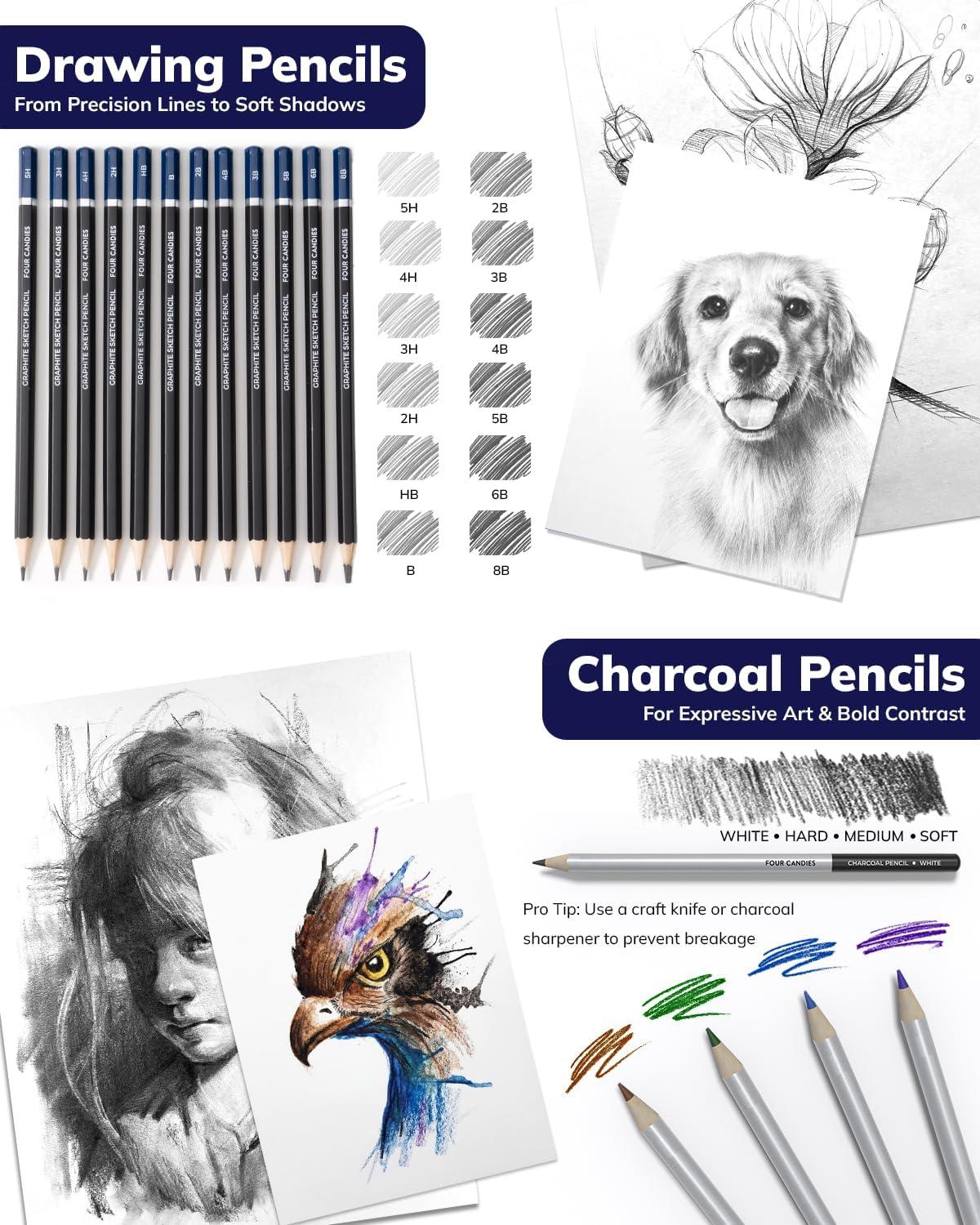 image:imageFour Candies 87 Pack Sketching Kit for Artist Gifts Art Supplies Drawing Set with Colored Pencils Sketchbook Coloring Book Complete Drawing Tools in Zipper Case for Adult Teens amp Beginner