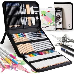 image:imageFour Candies 87 Pack Sketching Kit for Artist Gifts Art Supplies Drawing Set with Colored Pencils Sketchbook Coloring Book Complete Drawing Tools in Zipper Case for Adult Teens amp Beginner