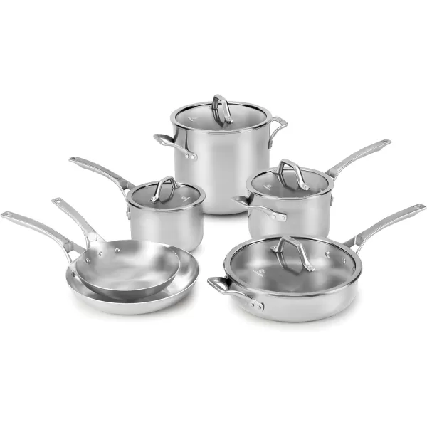 imageCalphalon 10Piece Stainless Steel Cookware Set with StayCool Handles Dishwasher Safe Silver  Essential Kitchen Pots and Pans10Piece