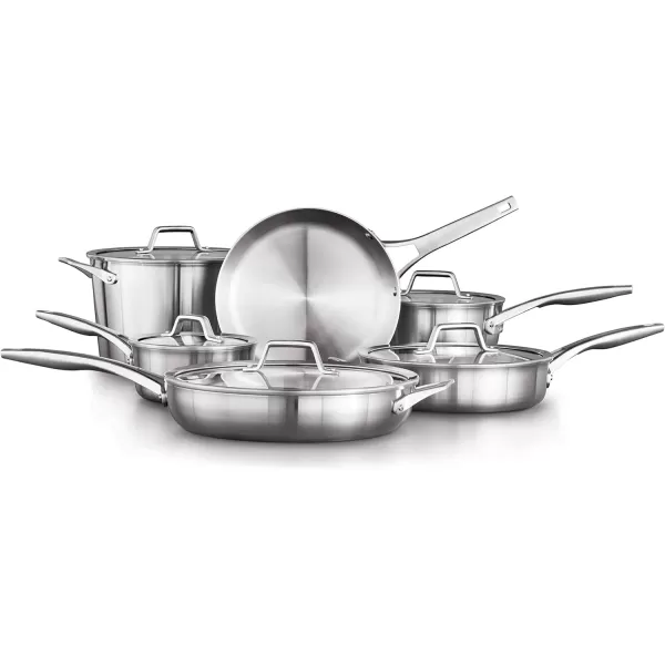 imageCalphalon 13Piece Stainless Steel Kitchen Cookware Set with Aluminum Core StayCool Handles and Steamer Insert Silver11Piece