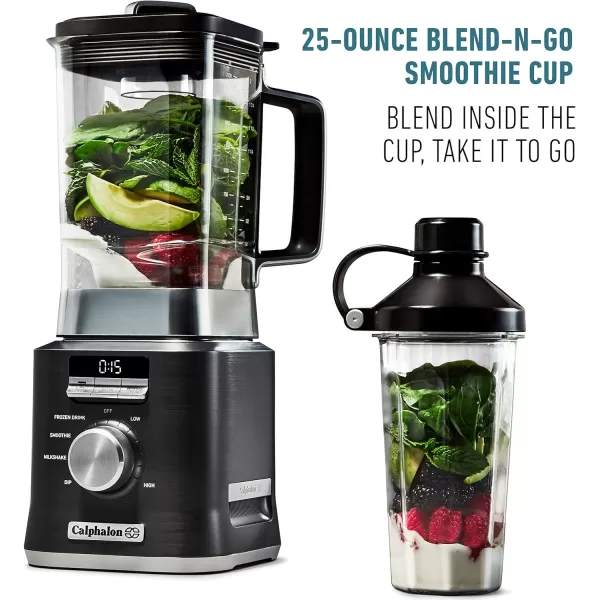 imageCalphalon AutoSpeed 68 Oz Blender with BlendNGo Smoothie Cup and BPAfree Tritan Jar  1100Watt Base Dark Stainless Steel