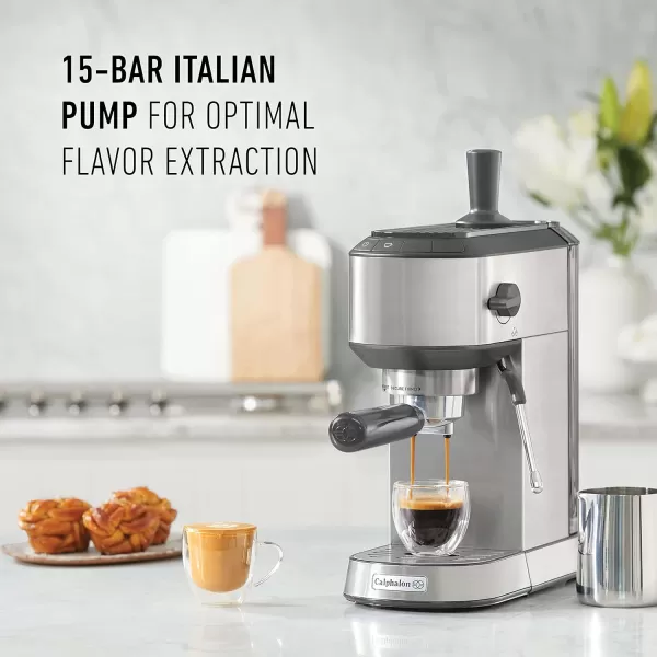 imageCalphalon Compact Espresso Machine Home Espresso Machine with Milk Frother Stainless Steel