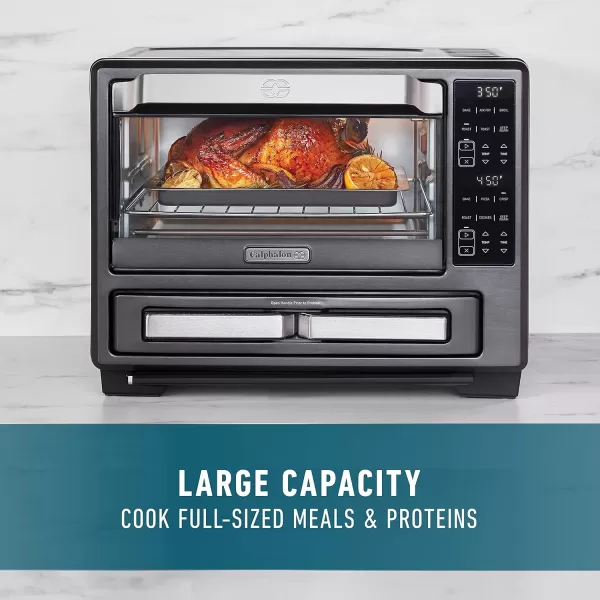 imageCalphalon Performance 12in1 Air Fry Toaster Oven with Dual Zone 12quot Pizza Drawer Oven comboDigital Precision Controls Dark Stainless