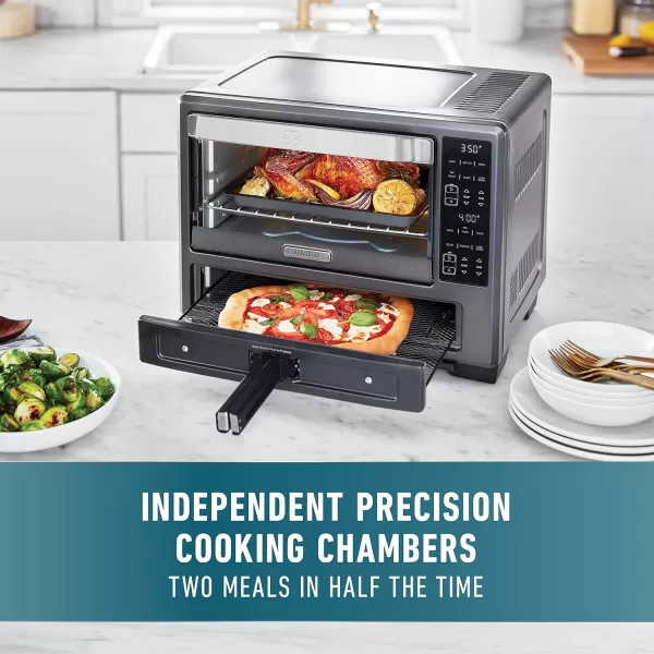 imageCalphalon Performance 12in1 Air Fry Toaster Oven with Dual Zone 12quot Pizza Drawer Oven comboDigital Precision Controls Dark Stainless