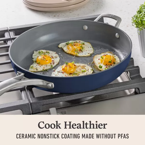 imageCalphalon Premier Ceramic Nonstick 8quot and 10quot Frying Pan Set Mushroom GreyMidnight Blue