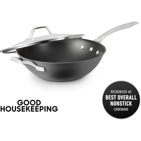 imageCalphalon Signature HardAnodized Nonstick 12Inch Flat Bottom Wok with CoverHardAnodized Nonstick