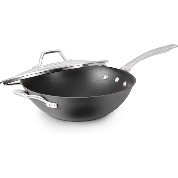 imageCalphalon Signature HardAnodized Nonstick 12Inch Flat Bottom Wok with CoverHardAnodized Nonstick